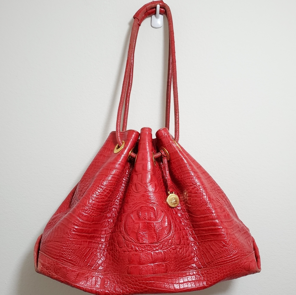 Brahmin Red Leather Trina Amalfi Crocs Bucket Bag